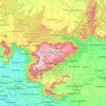 The Nilgiris topographic map, elevation, terrain