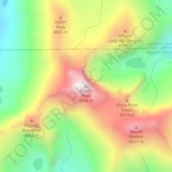 Longs Peak topographic map, elevation, terrain