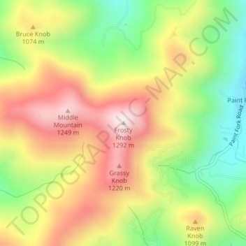 Frosty Knob topographic map, elevation, terrain