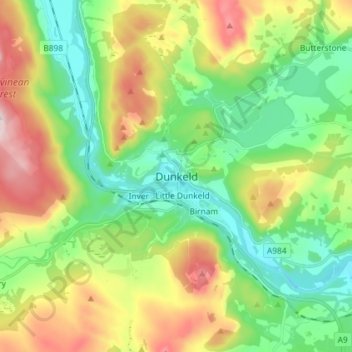 Dunkeld topographic map, elevation, terrain