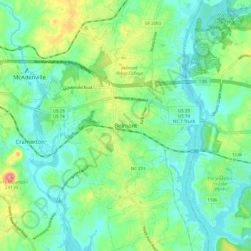 Belmont topographic map, elevation, terrain