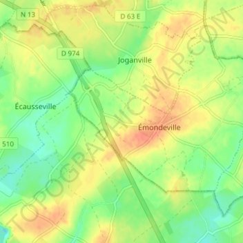 La Basse Émondeville topographic map, elevation, terrain