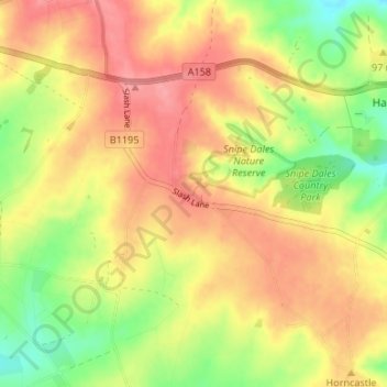 Winceby topographic map, elevation, terrain