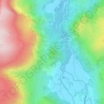 Castle Crag topographic map, elevation, terrain