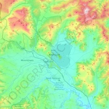 Kastoria topographic map, elevation, terrain