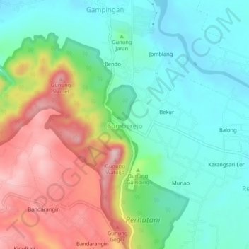 Sumberejo topographic map, elevation, terrain