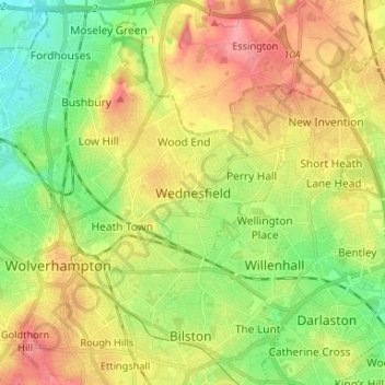 Wednesfield topographic map, elevation, terrain