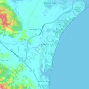 Ruakākā topographic map, elevation, terrain