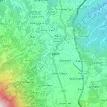 Ungaran topographic map, elevation, terrain
