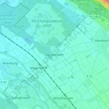 Daubenrath topographic map, elevation, terrain