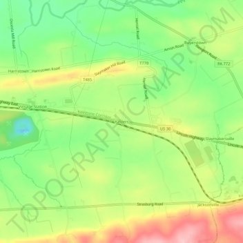 Kinzers topographic map, elevation, terrain