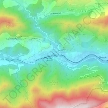 Puget-Théniers topographic map, elevation, terrain