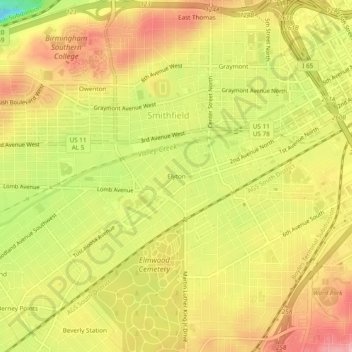 Elyton topographic map, elevation, terrain