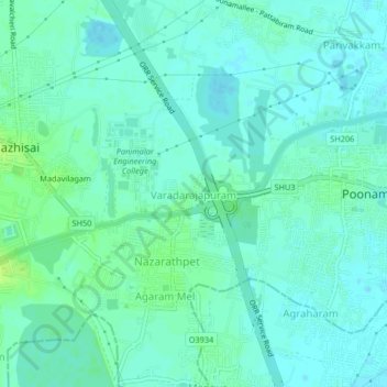 Varadarajapuram topographic map, elevation, terrain