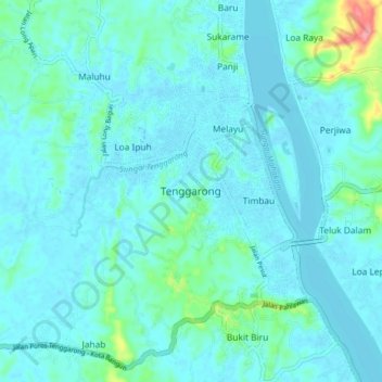 Tenggarong topographic map, elevation, terrain