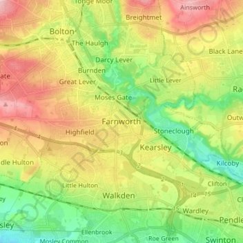 Farnworth topographic map, elevation, terrain