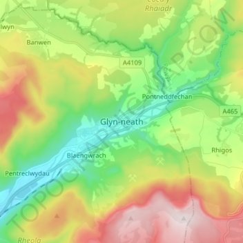 Glynneath topographic map, elevation, terrain