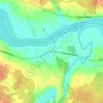 Coverdale topographic map, elevation, terrain