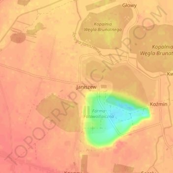 Janiszew topographic map, elevation, terrain
