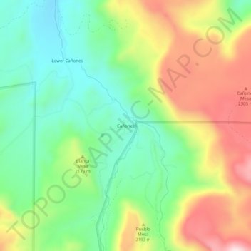 Cañones topographic map, elevation, terrain