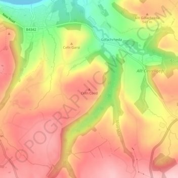 Cefn Coed topographic map, elevation, terrain
