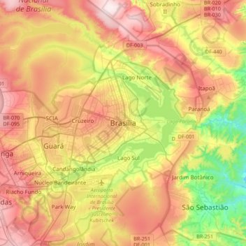 Brasília topographic map, elevation, terrain