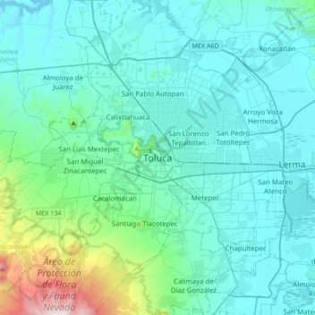 Toluca topographic map, elevation, terrain