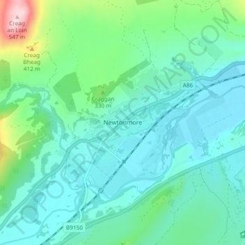 Newtonmore topographic map, elevation, terrain