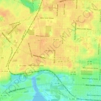 Brownsville topographic map, elevation, terrain