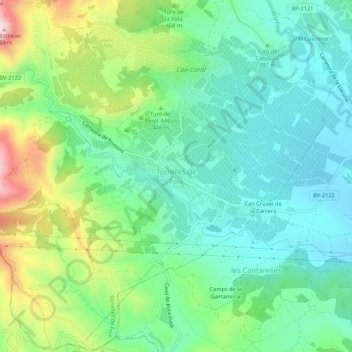Torrelles de Foix topographic map, elevation, terrain