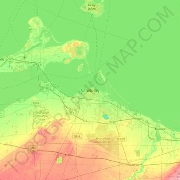Sandusky topographic map, elevation, terrain