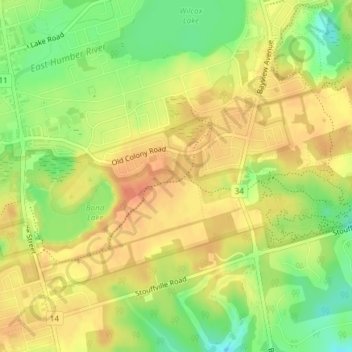 Oak Ridges Corridor Park topographic map, elevation, terrain