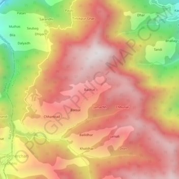 Bachut topographic map, elevation, terrain