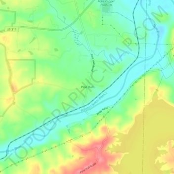 Pine Hall topographic map, elevation, terrain