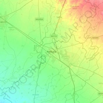 Ambala topographic map, elevation, terrain