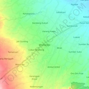 Wonorejo topographic map, elevation, terrain