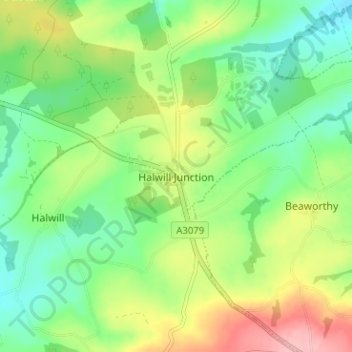 Halwill Junction topographic map, elevation, terrain