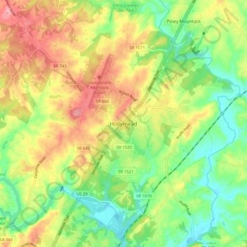 Hollymead topographic map, elevation, terrain