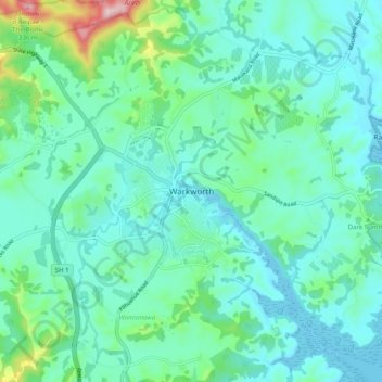 Warkworth topographic map, elevation, terrain