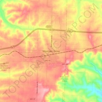 Mountain Grove topographic map, elevation, terrain