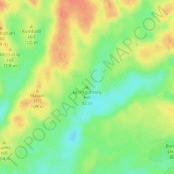 Montgomery Hill topographic map, elevation, terrain