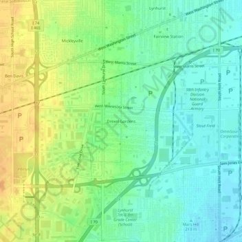 Drexel Gardens topographic map, elevation, terrain