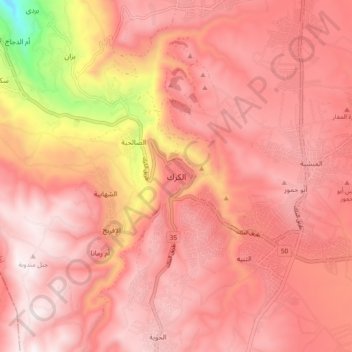 Al Karak topographic map, elevation, terrain