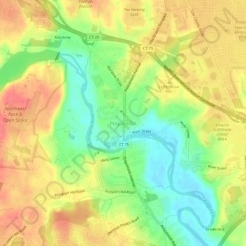 Poquonock topographic map, elevation, terrain