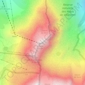 Aiguille Rouge topographic map, elevation, terrain