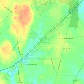Adamstown topographic map, elevation, terrain