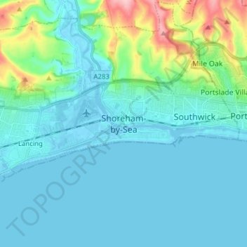 Shoreham-by-Sea topographic map, elevation, terrain