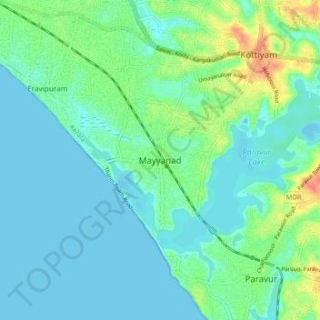 Mayyanad topographic map, elevation, terrain