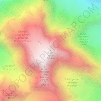 Ortler - Ortles topographic map, elevation, terrain