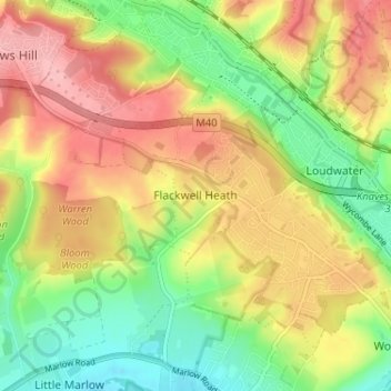 Flackwell Heath topographic map, elevation, terrain